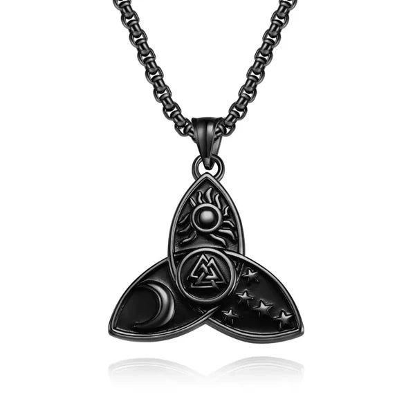Celtic Knot Sun Moon Star Valknut Stainless Steel Pendant