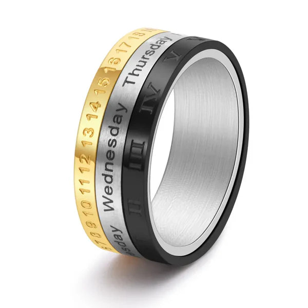 Three-Color Calendar with Roman Numerals Spinner Ring