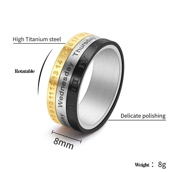 Three-Color Calendar with Roman Numerals Spinner Ring