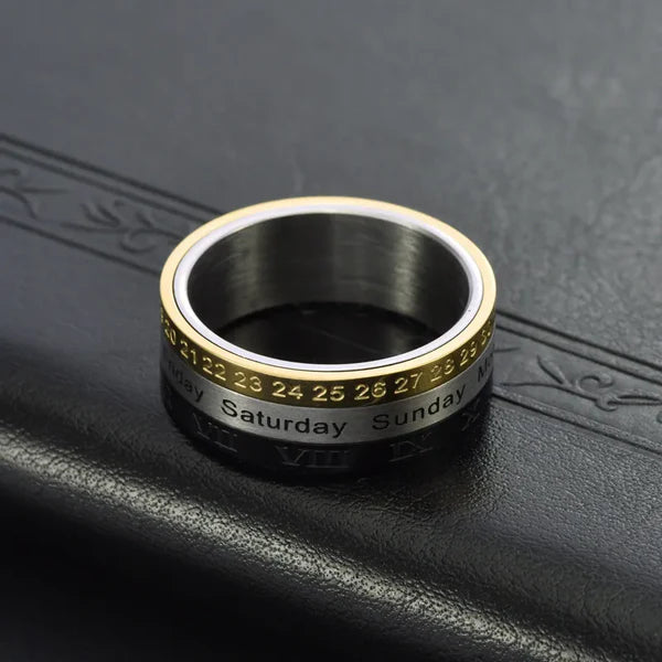 Three-Color Calendar with Roman Numerals Spinner Ring