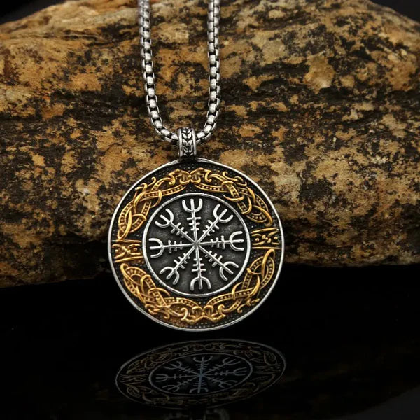 Viking Round Compass Stainless Steel Pendant Necklace