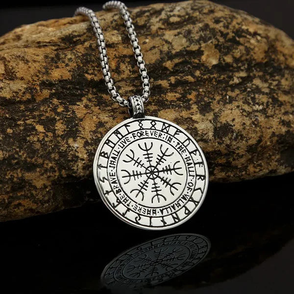 Viking Round Compass Stainless Steel Pendant Necklace