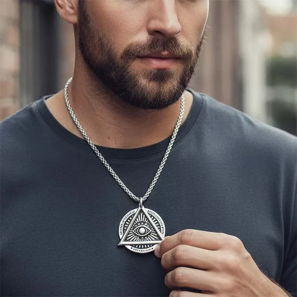 Viking Triangle Demon Eye Stainless Steel Pendant Necklace
