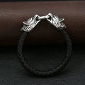 Viking Wolf Head Leather Cord Bracele