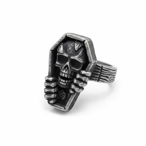 Vintage Coffin Skull Stainless Steel Ring