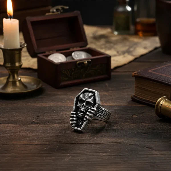Vintage Coffin Skull Stainless Steel Ring