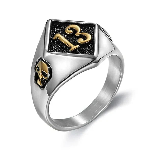 Vintage Lucky Number 13 Skull  Ring