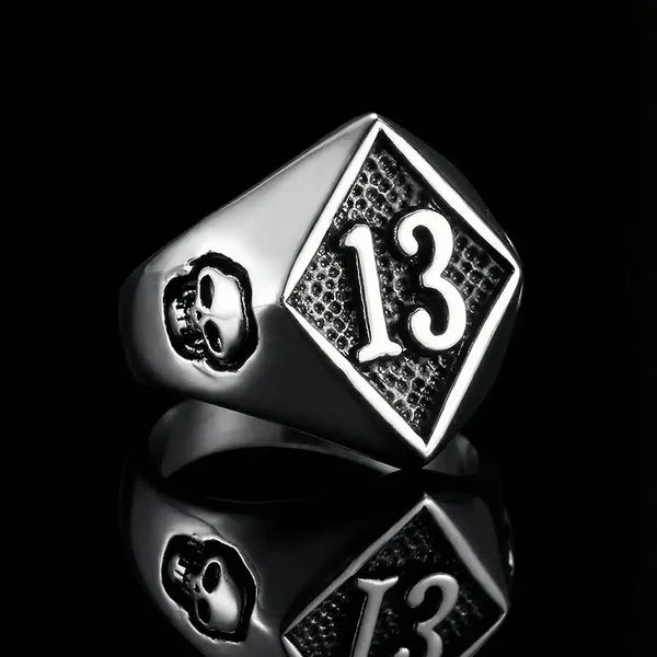 Vintage Lucky Number 13 Skull Stainless Steel Ring