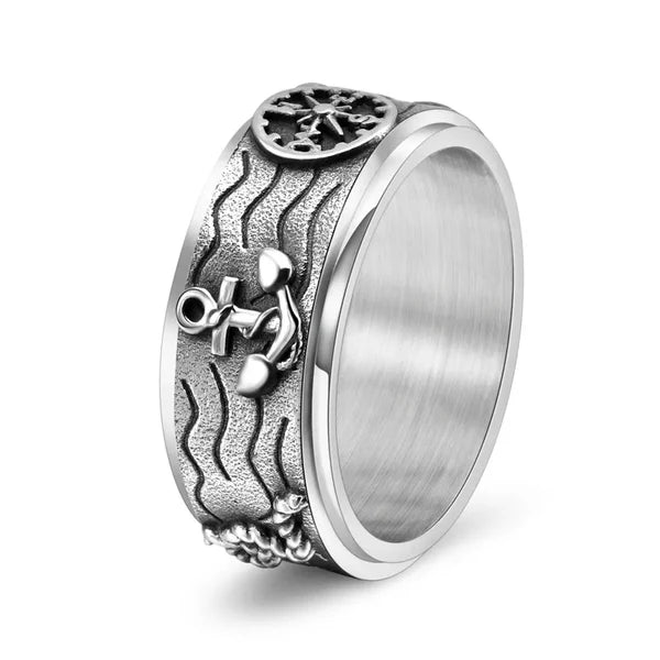 Vintage Pirate Anchor Compass Spinner Ring