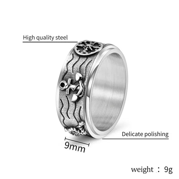 Vintage Pirate Anchor Compass Spinner Ring