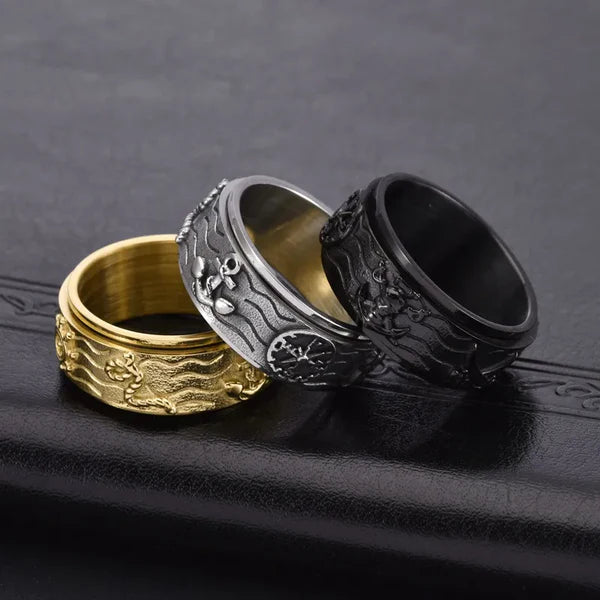 Vintage Pirate Anchor Compass Spinner Ring
