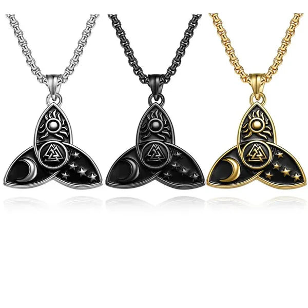 Celtic Knot Sun Moon Star Valknut Stainless Steel Pendant
