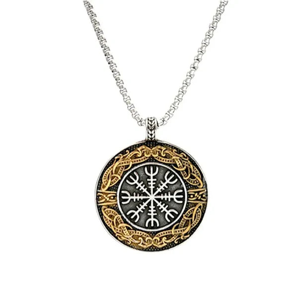 Viking Round Compass Stainless Steel Pendant Necklace
