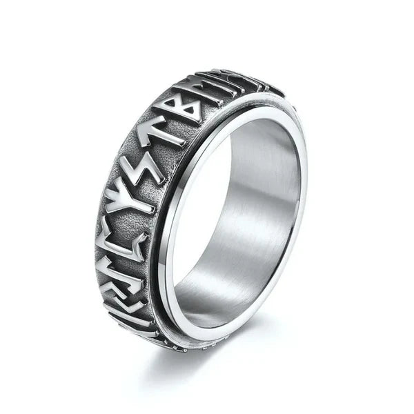 Vintage Viking Rune Stainless Steel Spinner Ring
