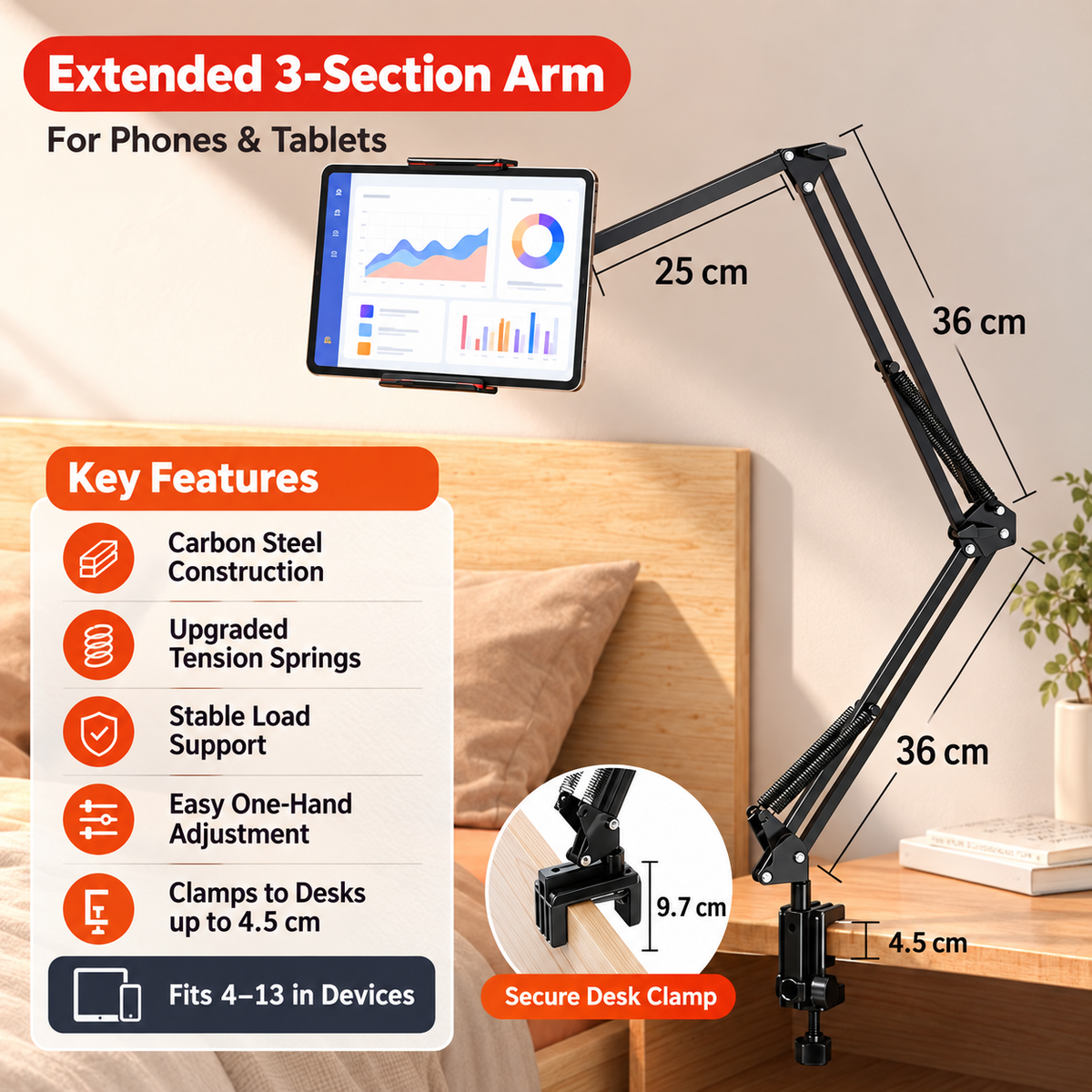 3-Section Phone & Tablet Desk Mount