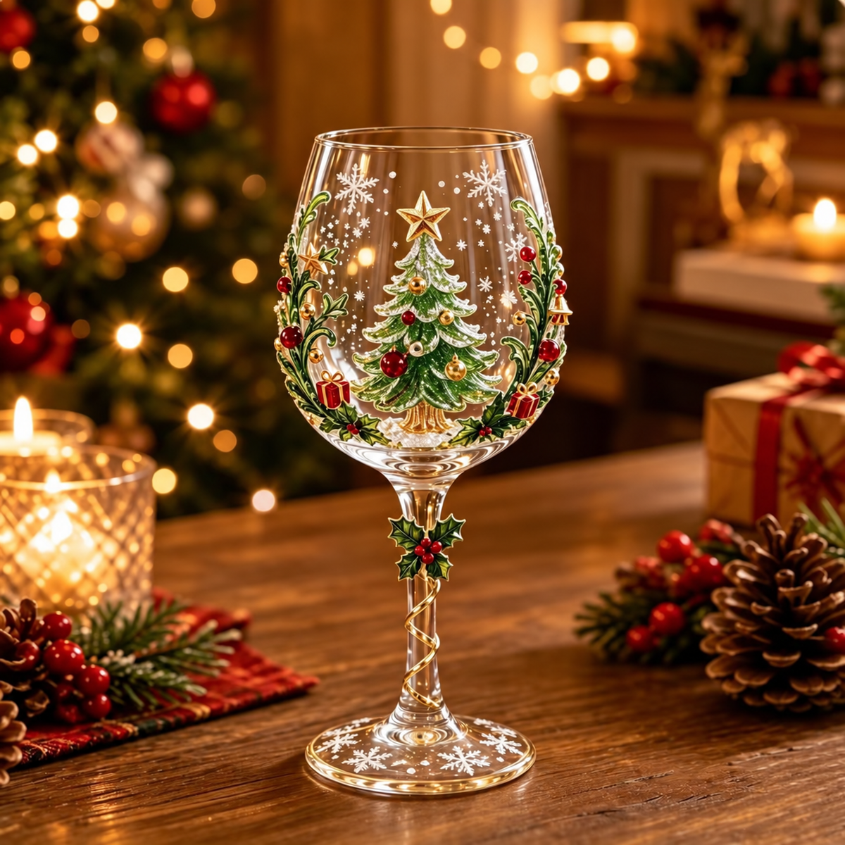 Christmas Motif Wine Glass