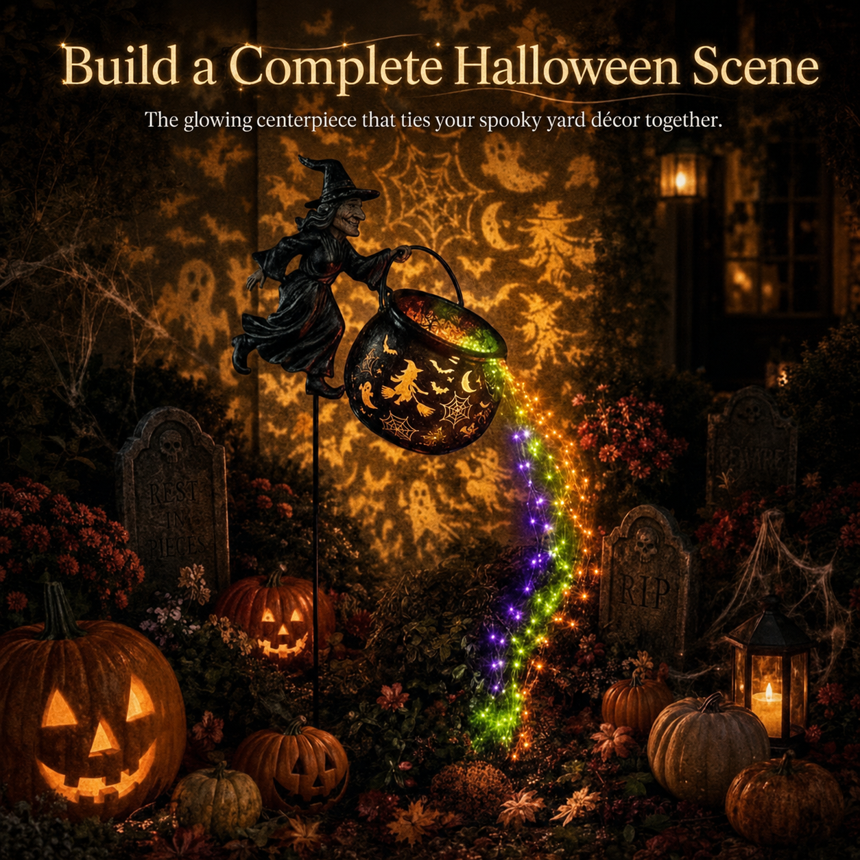 Halloween Witch Cauldron Light Garden Stake