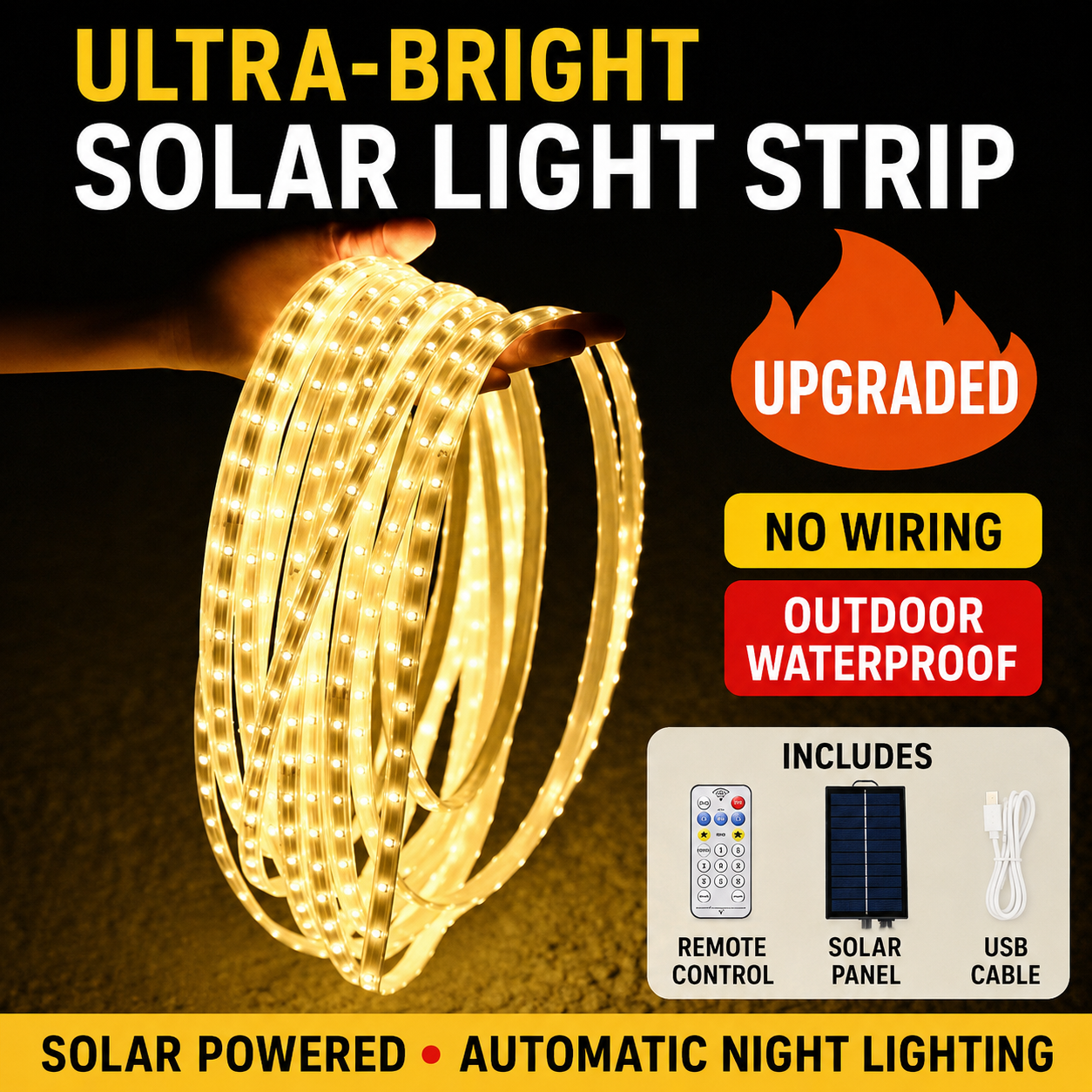 Solar Powered Outdoor LED Light Strip