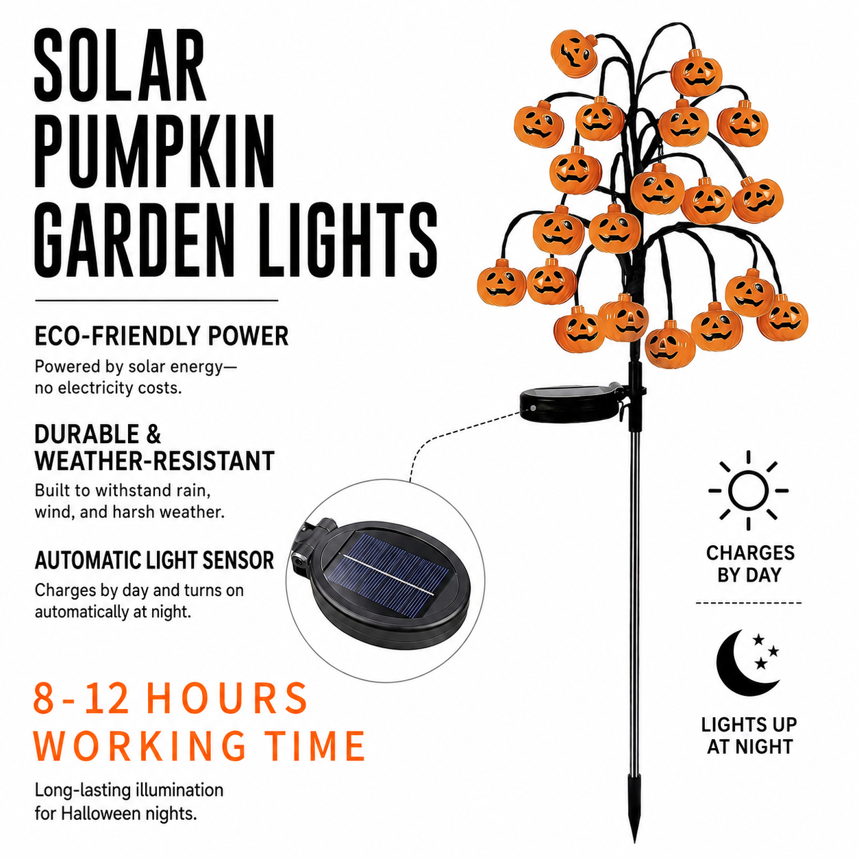 Solar-powered pumpkin branch light