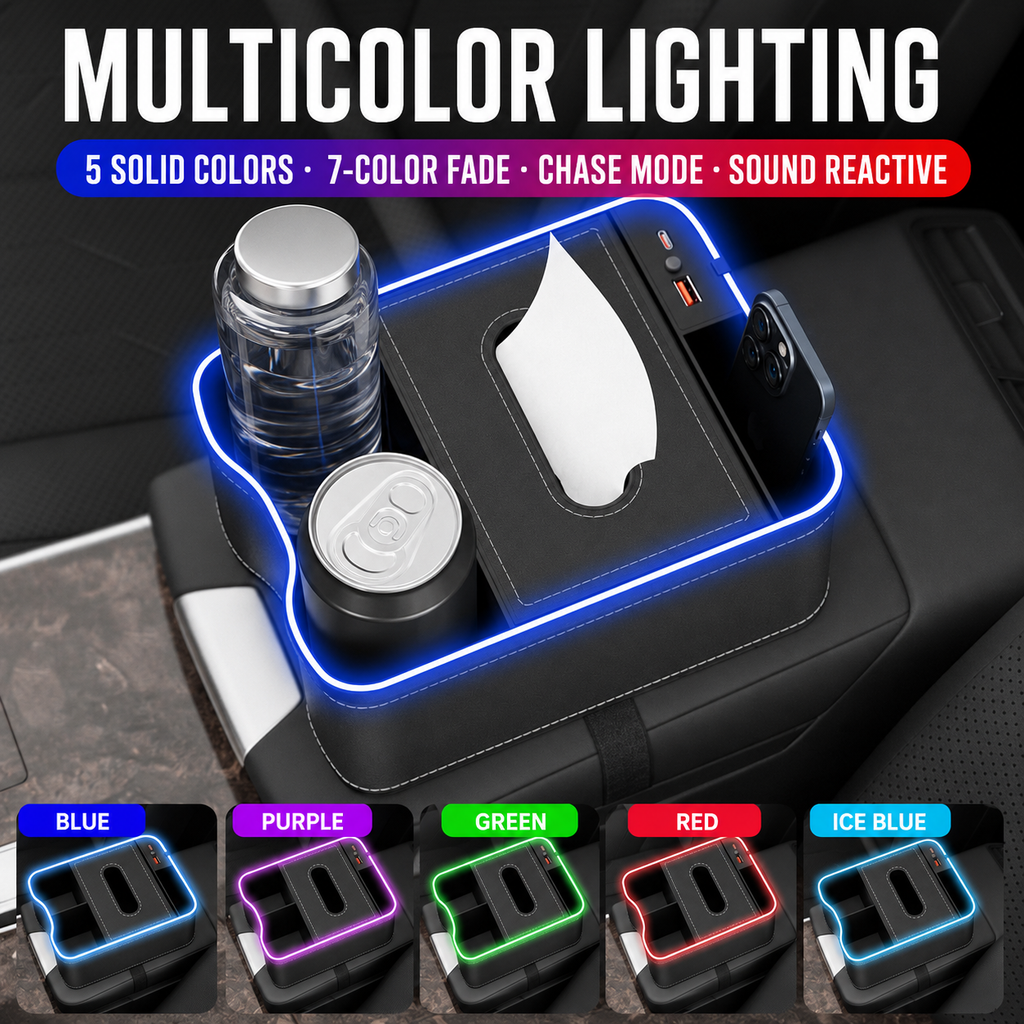 Universal Car Center Console Storage Box with LED Light