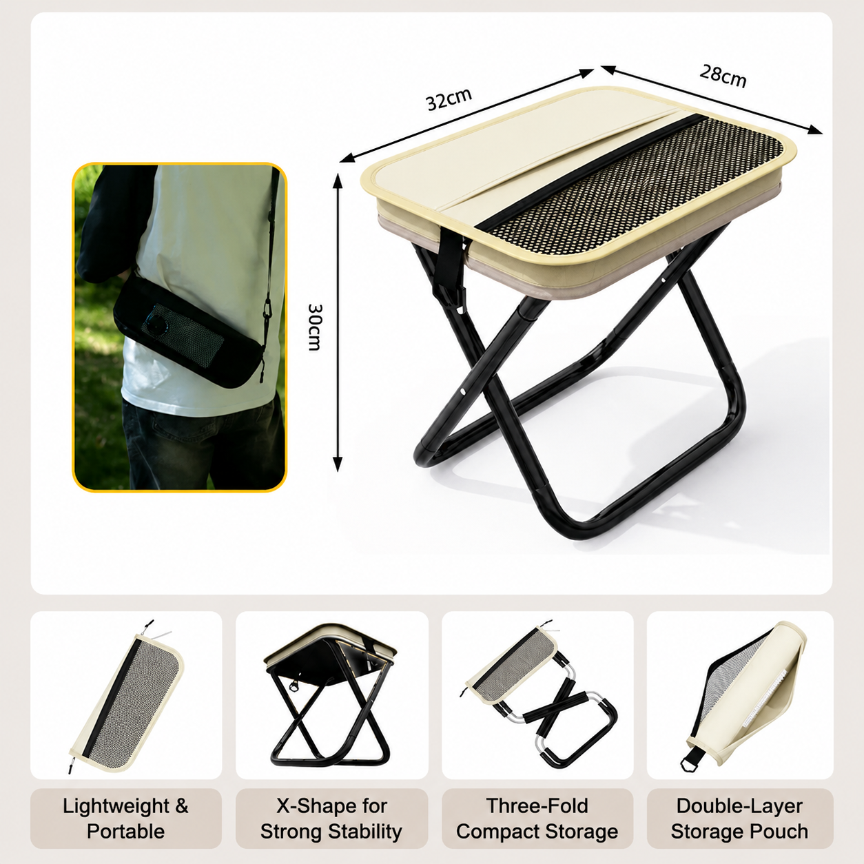 Foldable stool for outdoor camping, picnics, and fishing