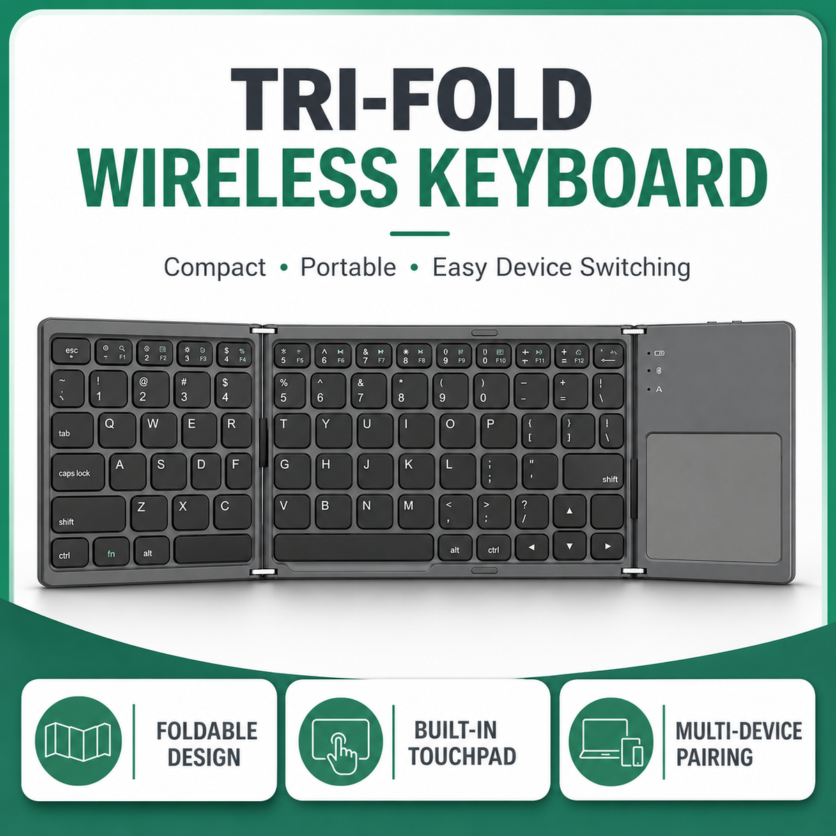 Tri-Fold Wireless Keyboard with Touchpad