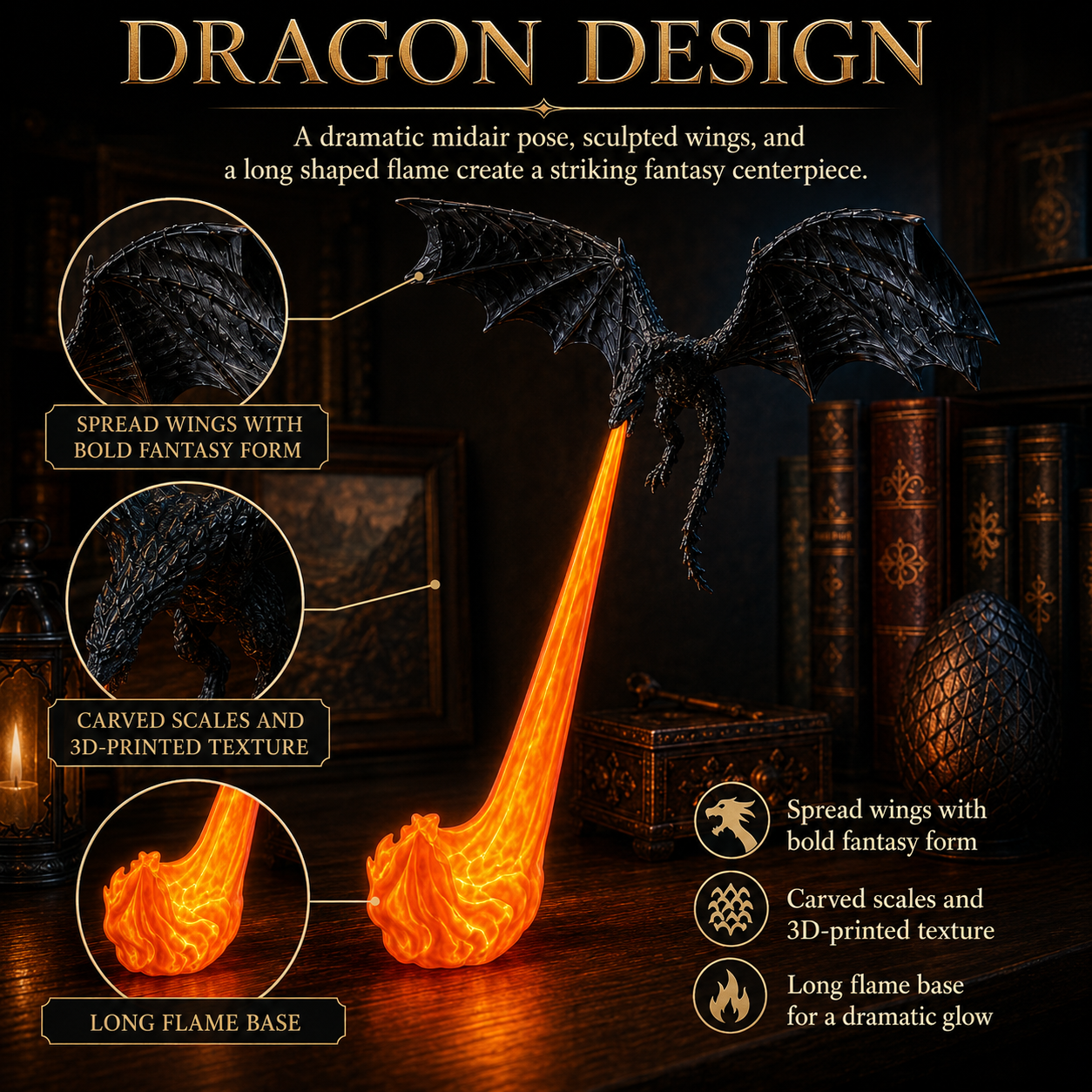 LED Fire-Breathing Dragon Shelf Light