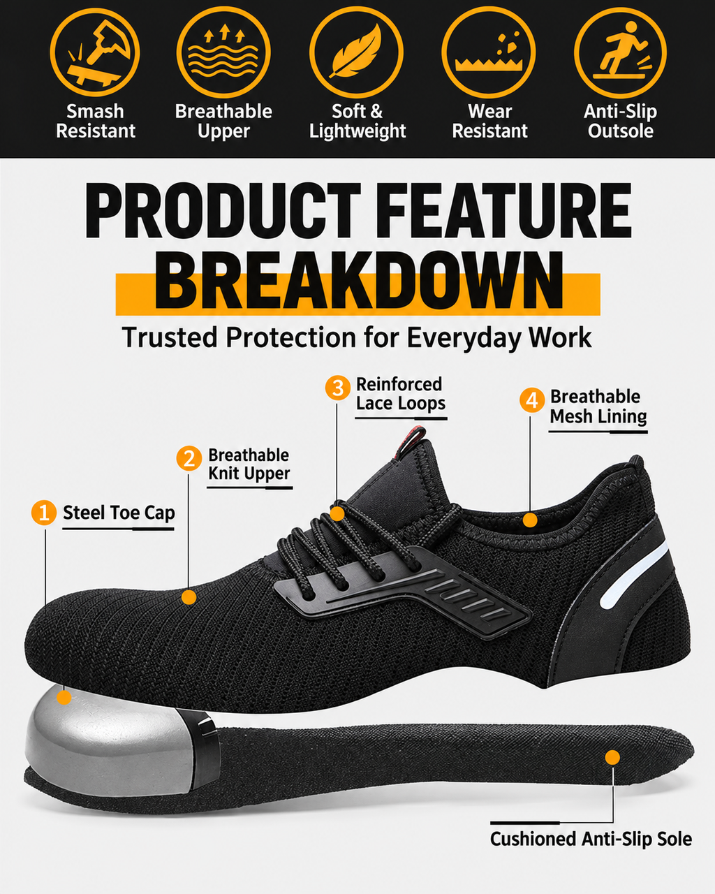 Steel Toe Puncture-Resistant Work Shoes
