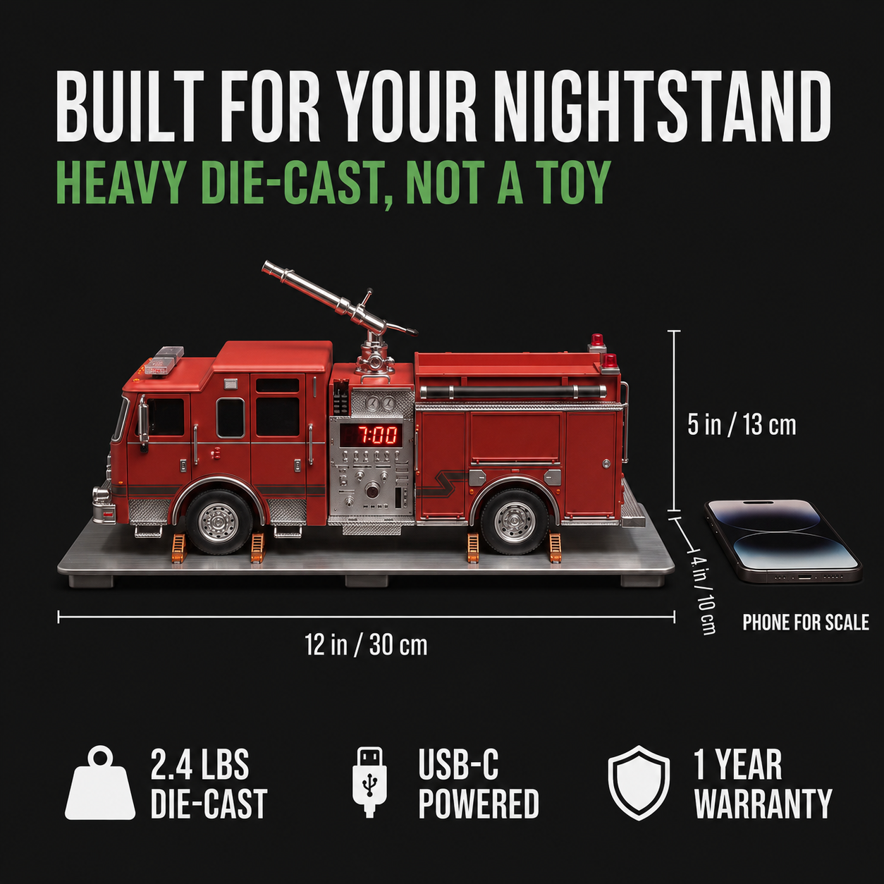 Die-Cast Fire Truck Alarm Clock