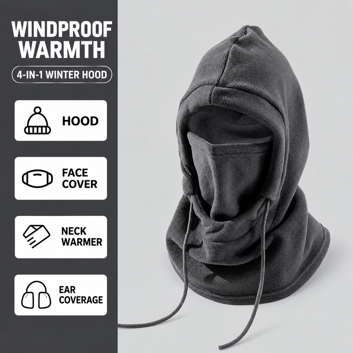 4-in-1 Adjustable Fleece Winter Hood