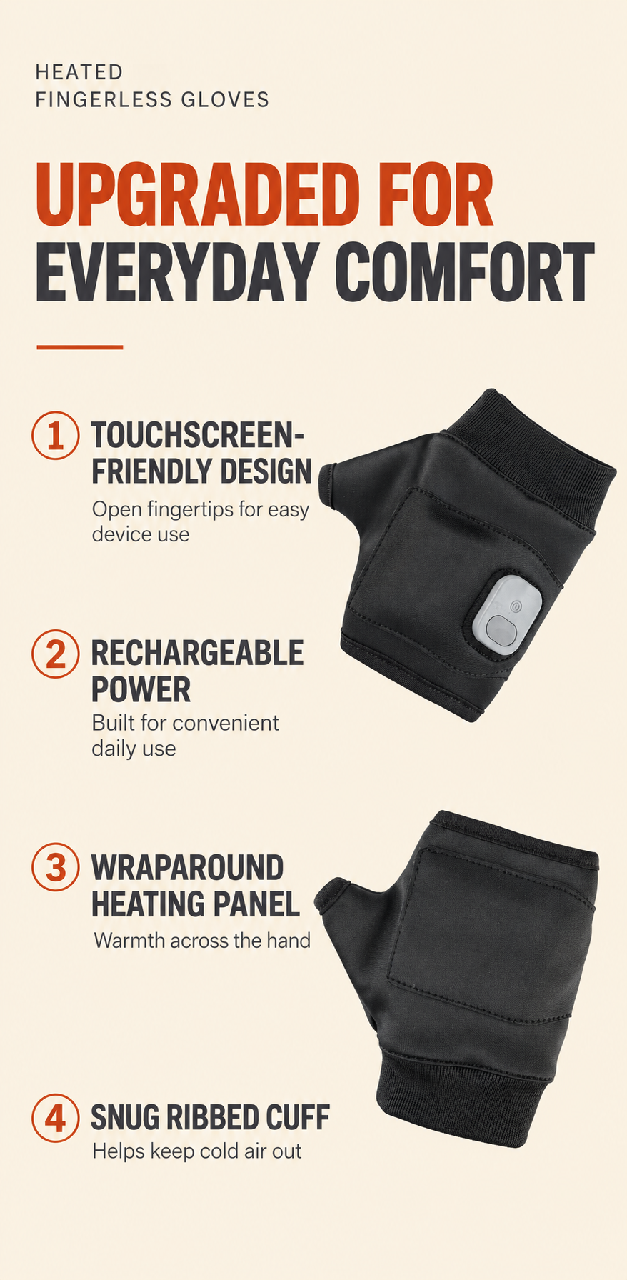 Rechargeable Heated Fingerless Gloves
