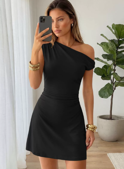 Womens Elegant One Shoulder Dress