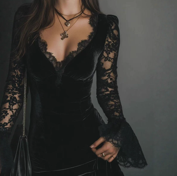 Womens Lace Panel Formal Dress