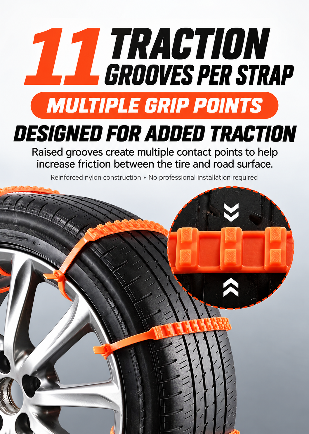 Reusable Portable Tire Traction Straps