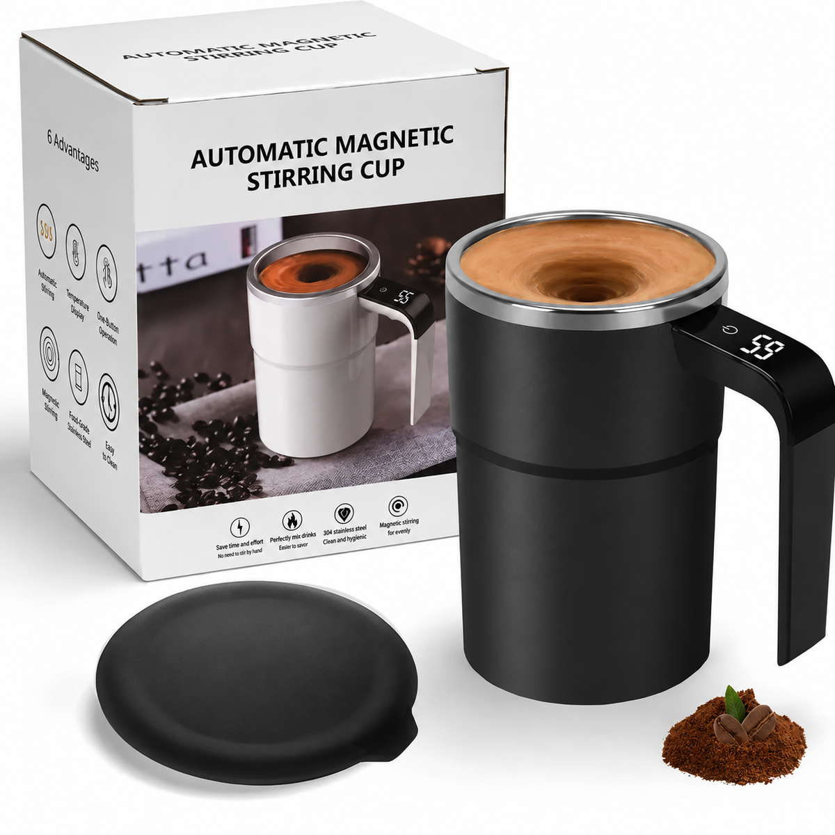 Automatic Self-Stirring Coffee Mug with Temperature Display