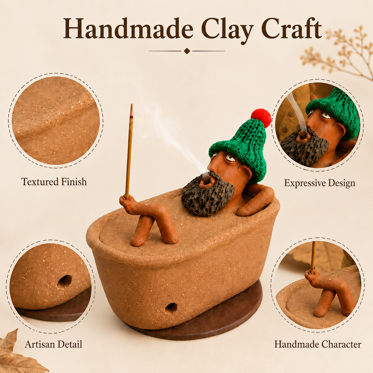 Handmade Bearded Man Incense Holder