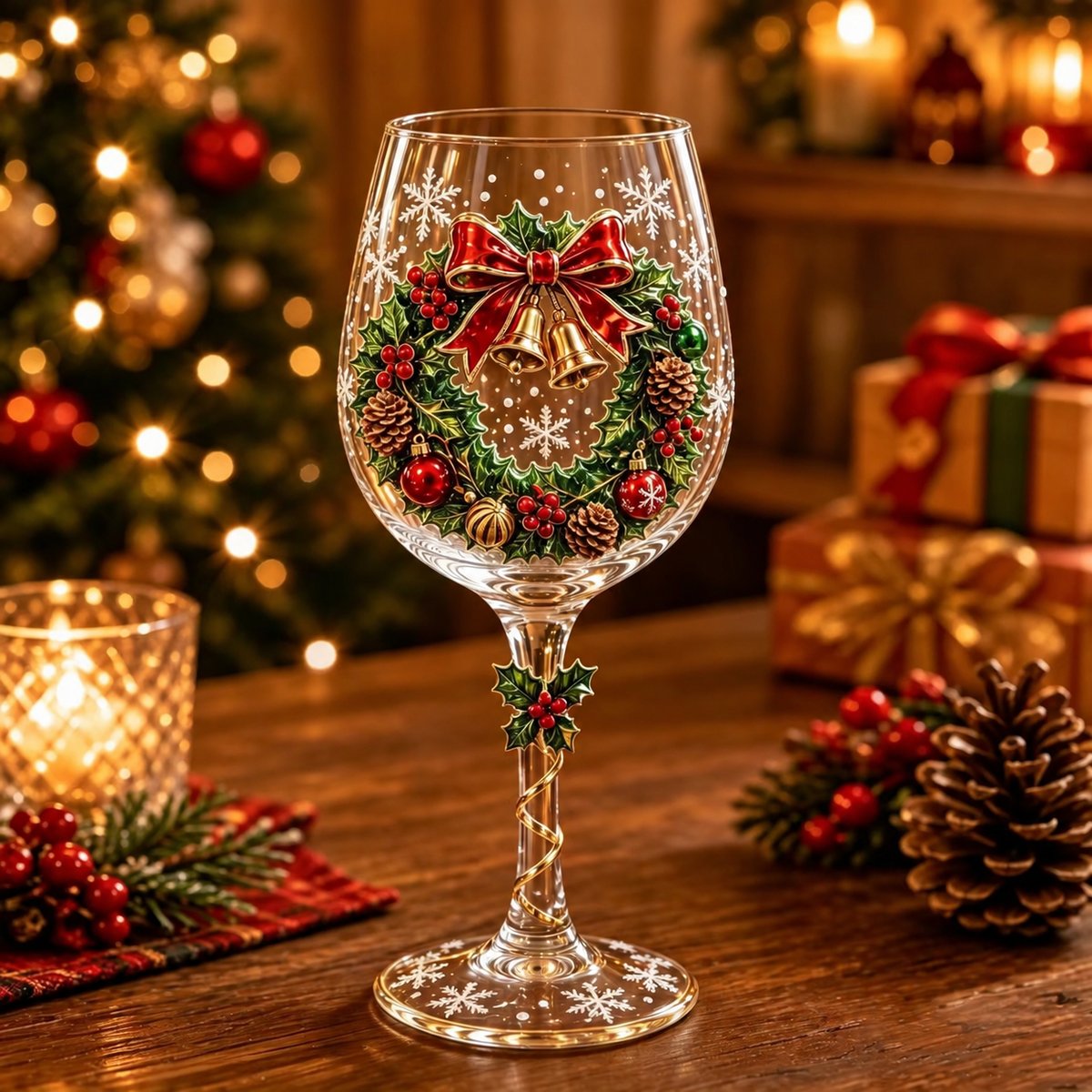 Christmas Motif Wine Glass