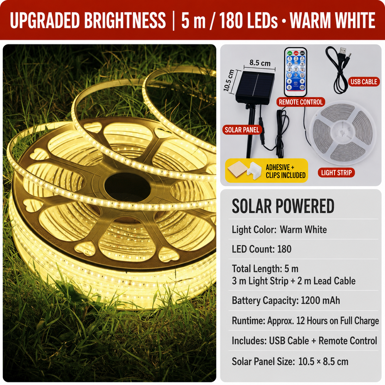 Solar Powered Outdoor LED Light Strip