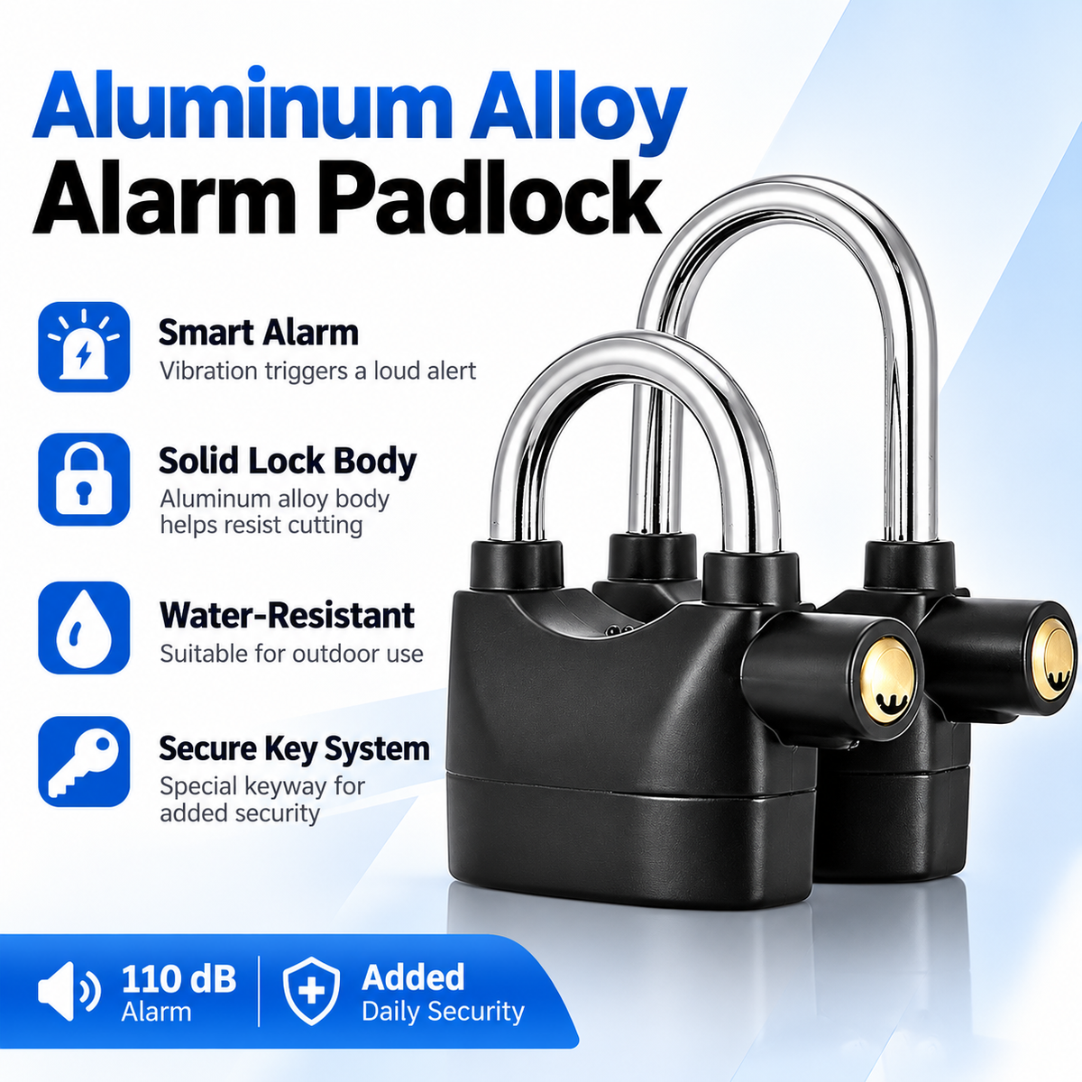 110 dB Vibration Alarm Padlock