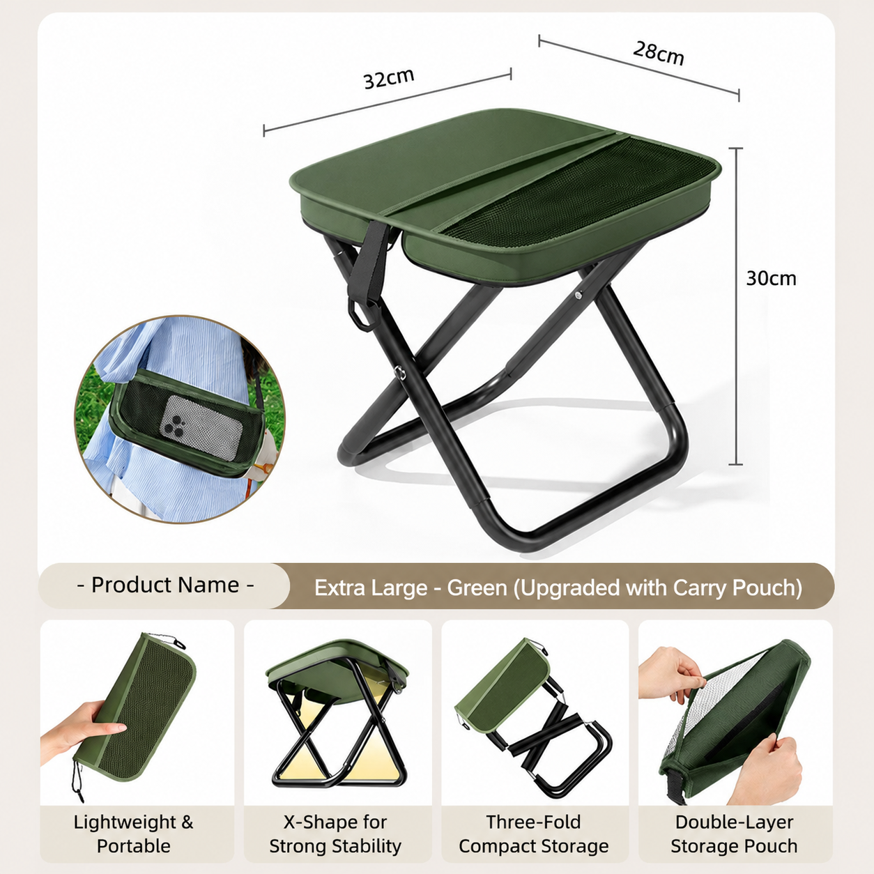 Foldable stool for outdoor camping, picnics, and fishing