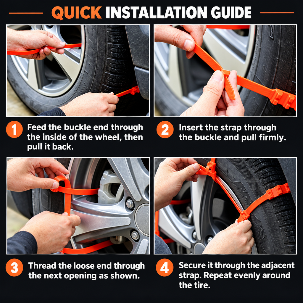 Reusable Portable Tire Traction Straps
