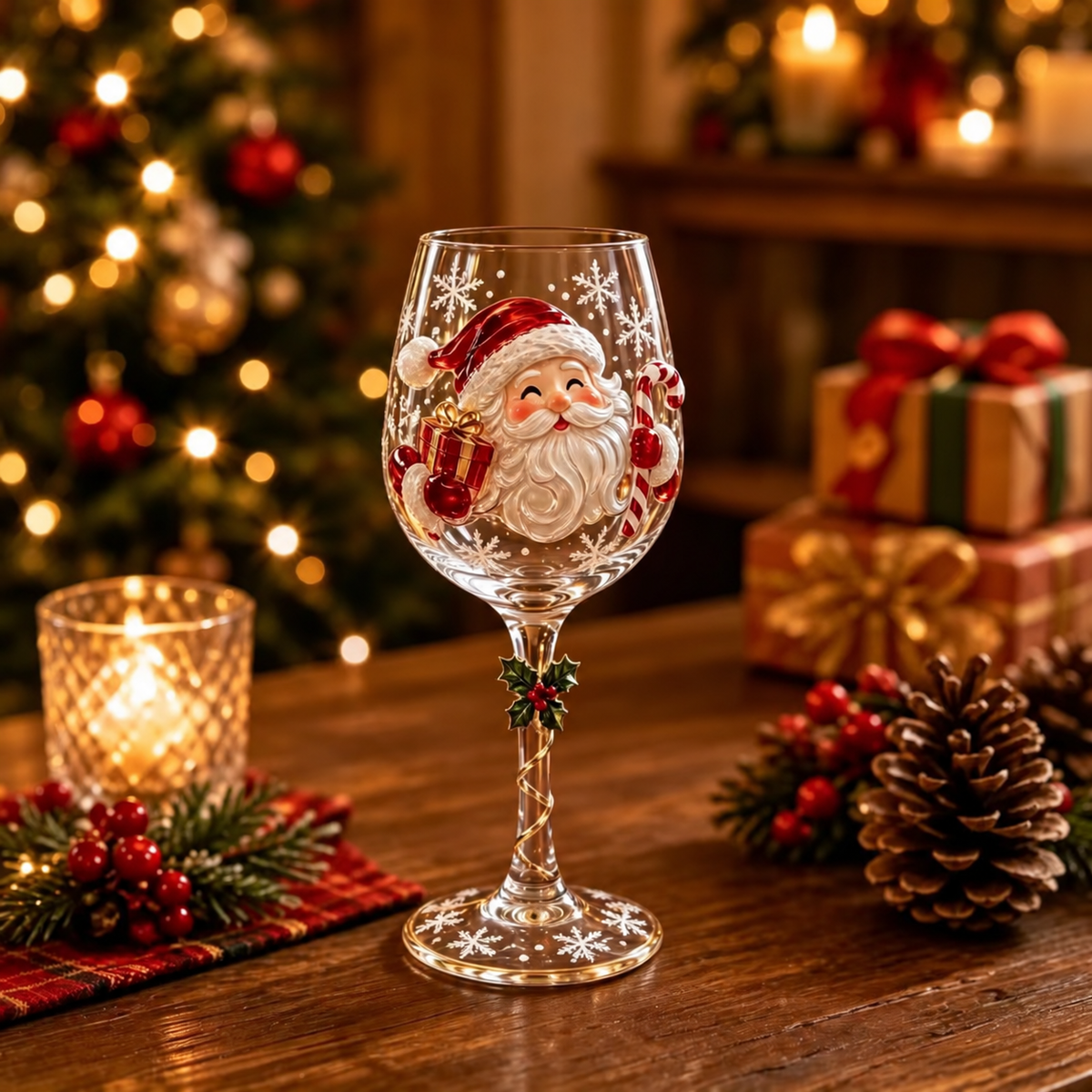 Christmas Motif Wine Glass