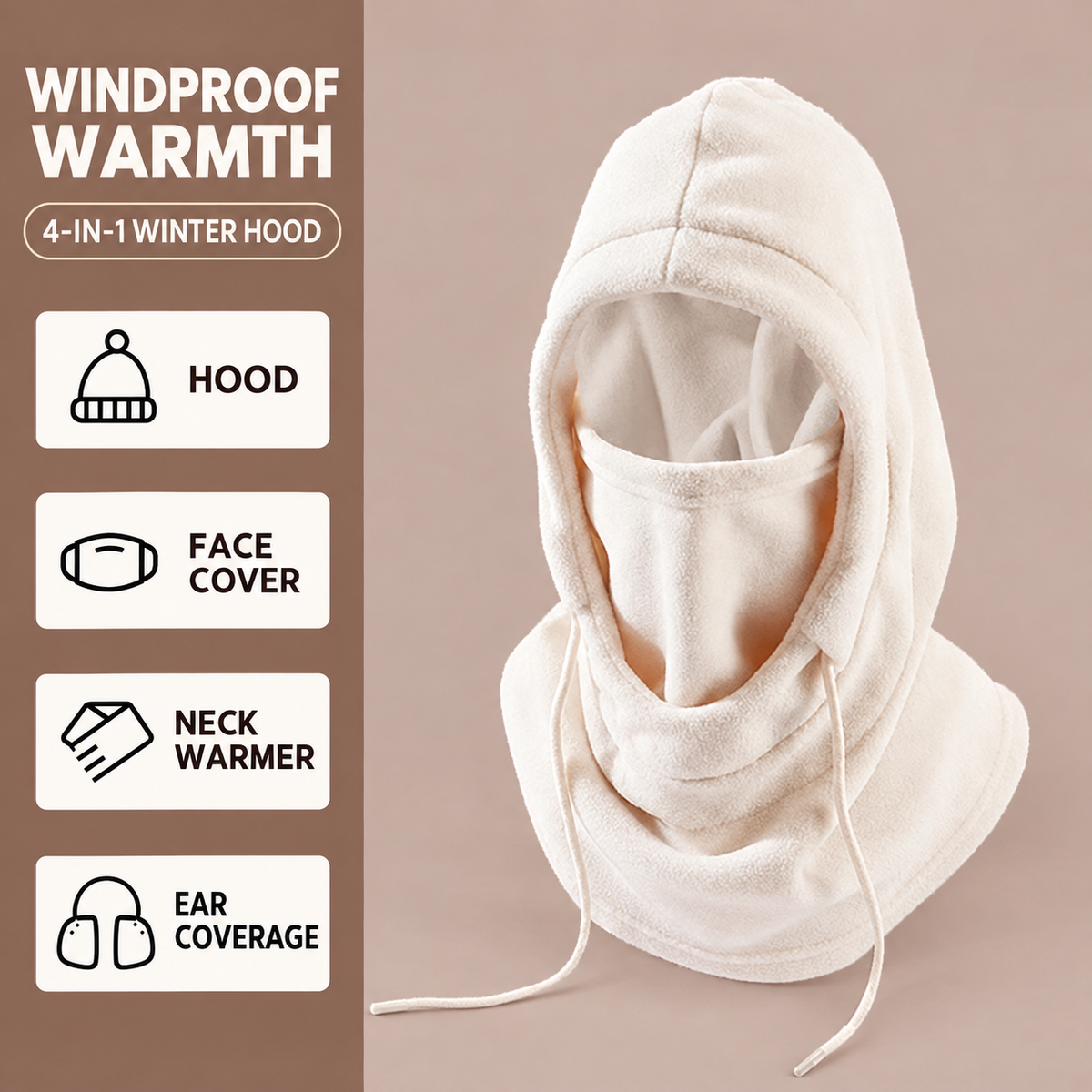 4-in-1 Adjustable Fleece Winter Hood