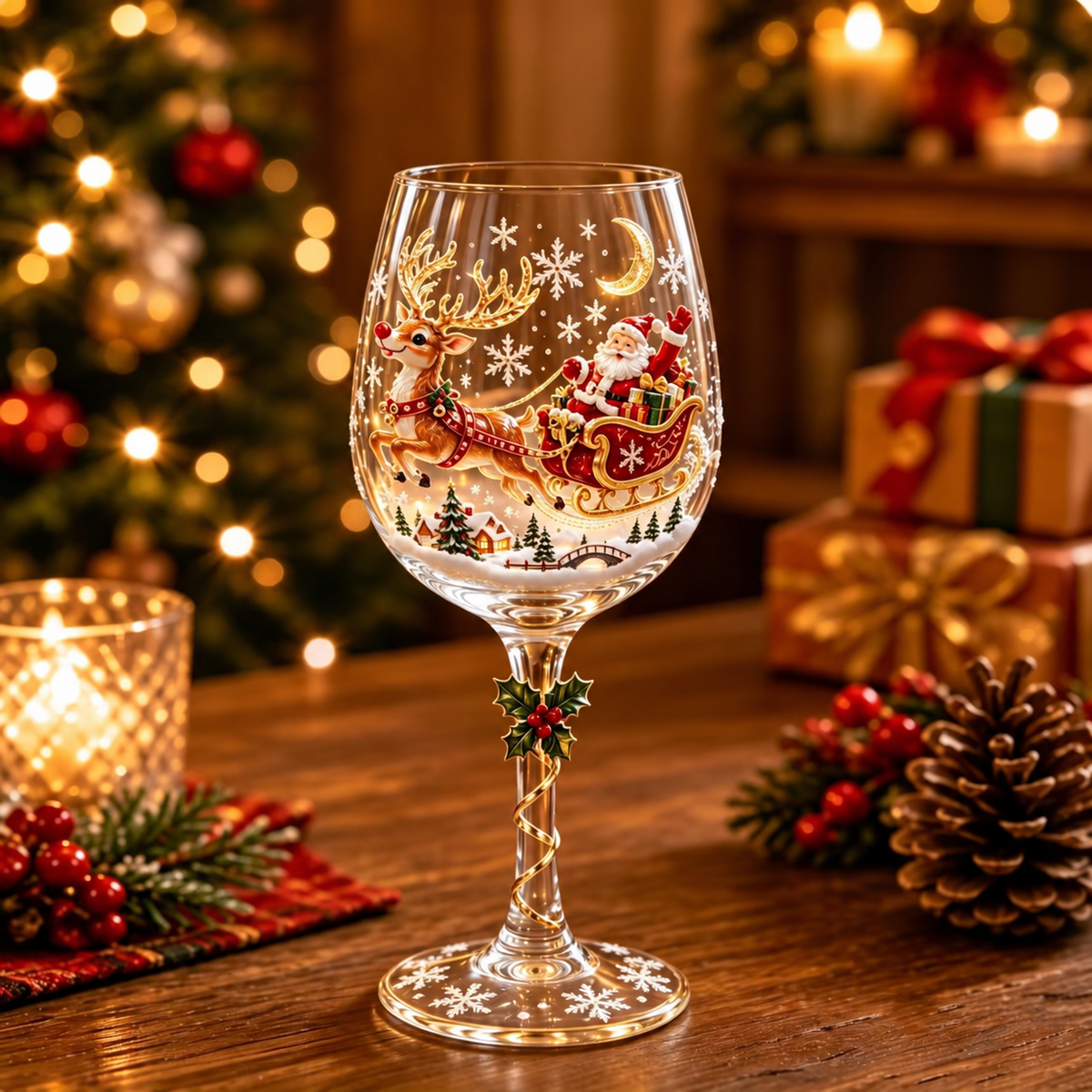 Christmas Motif Wine Glass