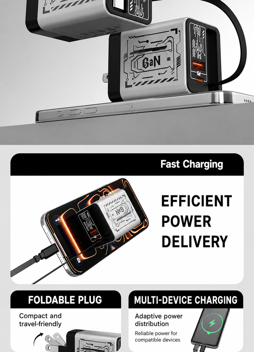3-Port Retractable Fast Charger