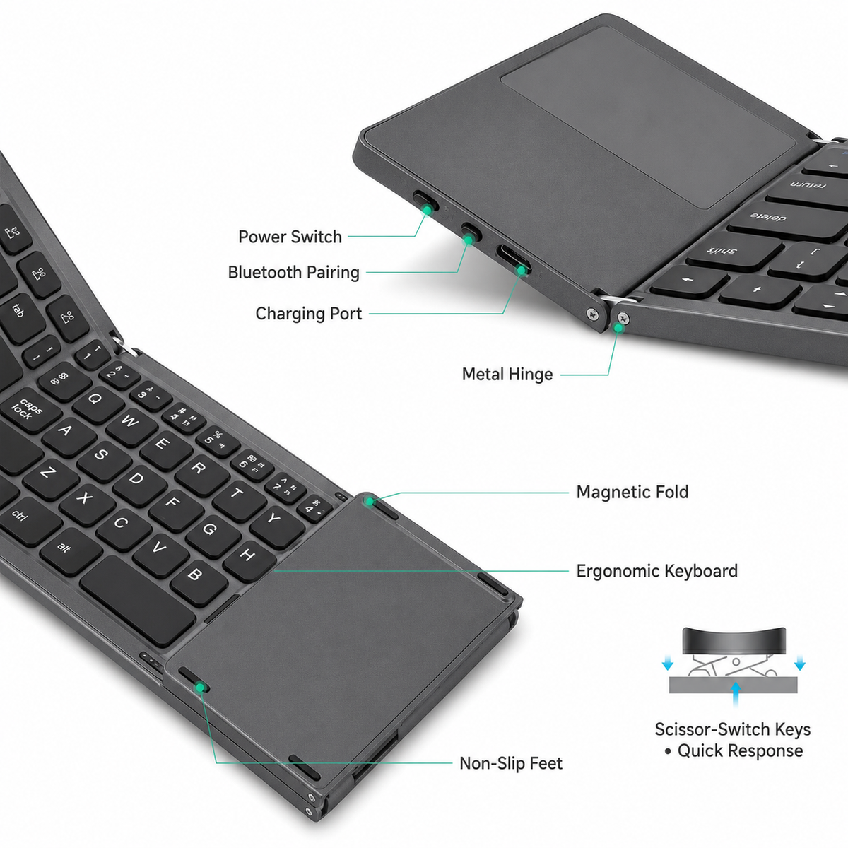 Tri-Fold Wireless Keyboard with Touchpad