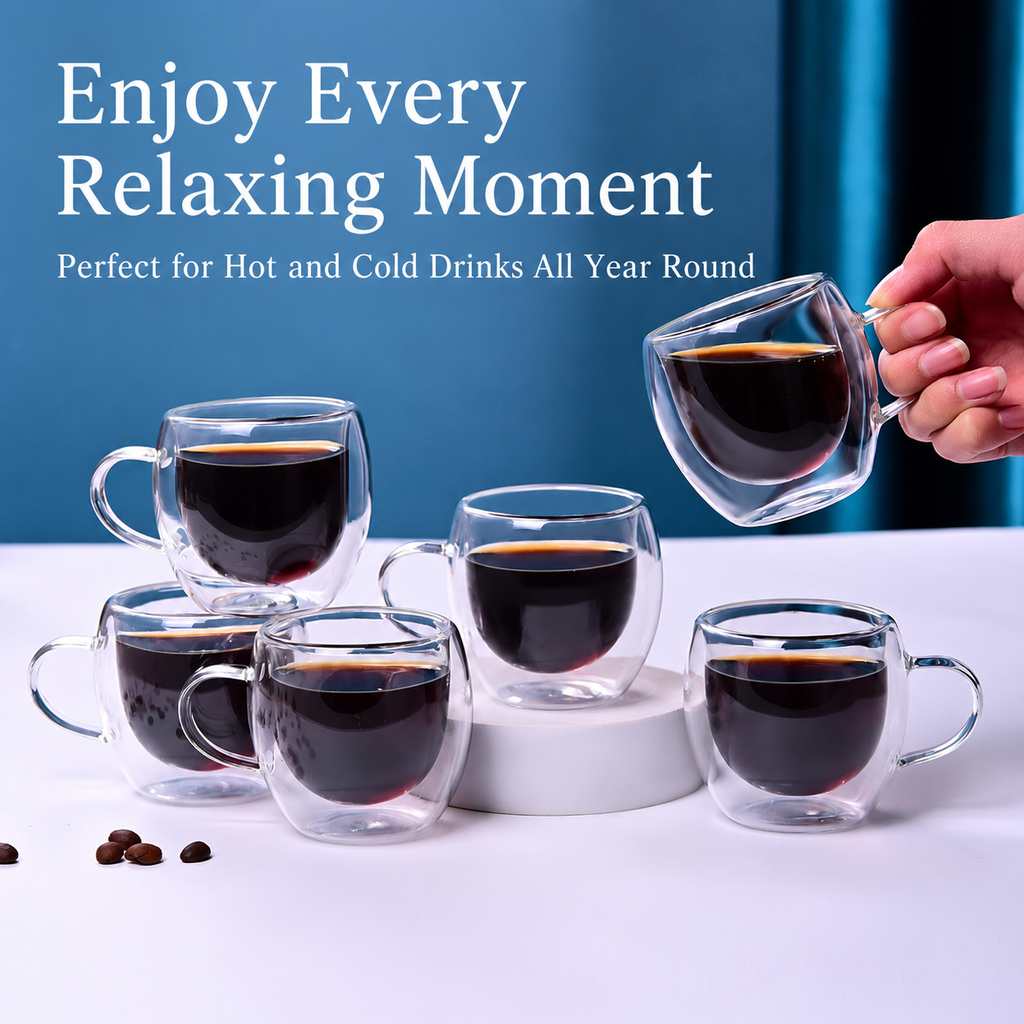 Double Wall Glass Coffee Cups with Handles
