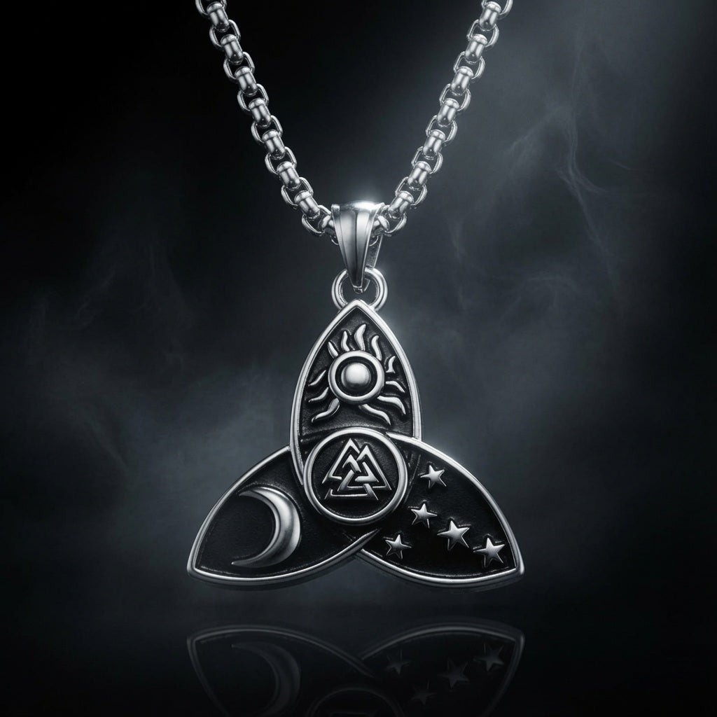 Celtic Knot Sun Moon Star Valknut Stainless Steel Pendant