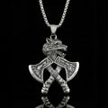 Viking Double Hatchet Wolf Head Stainless Steel Pendant Necklace